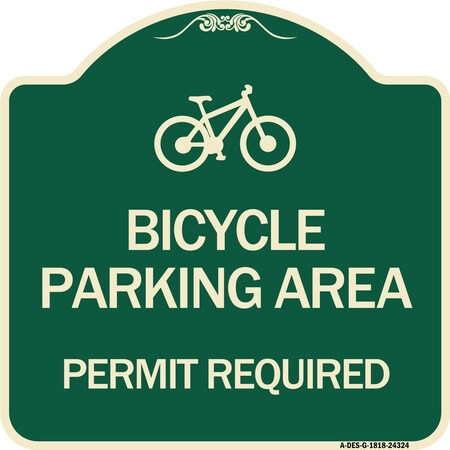 Signmission Bicycle Parking Area Permit Required W/ Graphic Heavy-Gauge Aluminum Sign, 18" x 18", G-1818-24324 A-DES-G-1818-24324